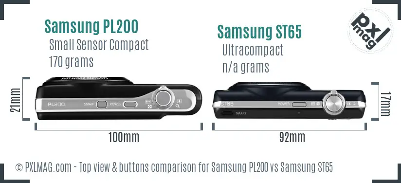 Samsung PL200 vs Samsung ST65 top view buttons comparison