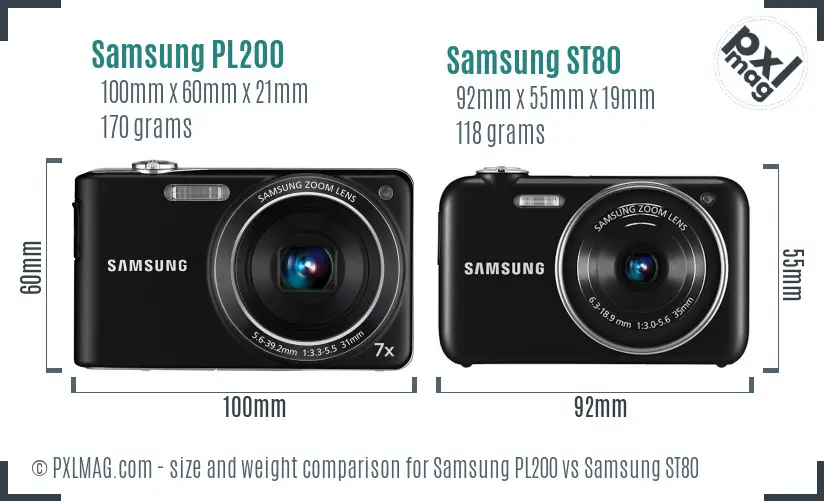 Samsung PL200 vs Samsung ST80 size comparison