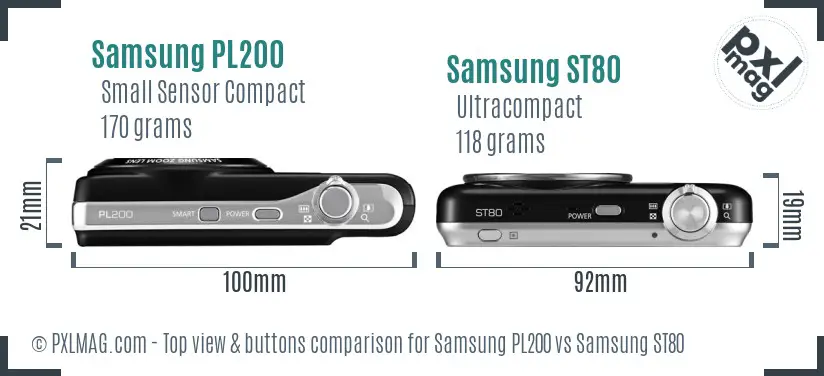 Samsung PL200 vs Samsung ST80 top view buttons comparison