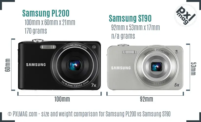 Samsung PL200 vs Samsung ST90 size comparison