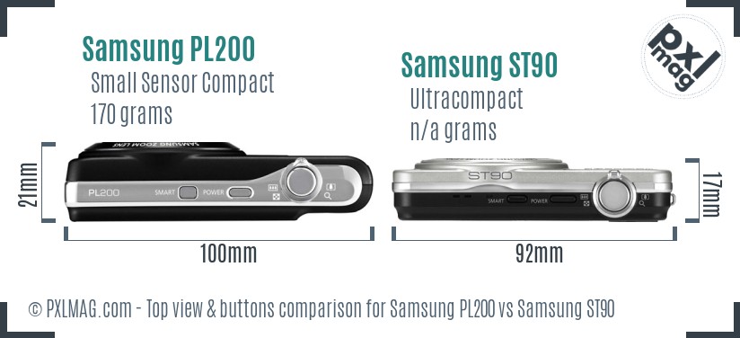 Samsung PL200 vs Samsung ST90 top view buttons comparison