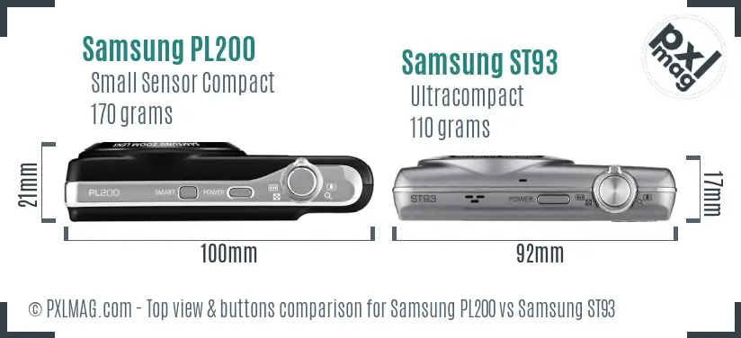 Samsung PL200 vs Samsung ST93 top view buttons comparison