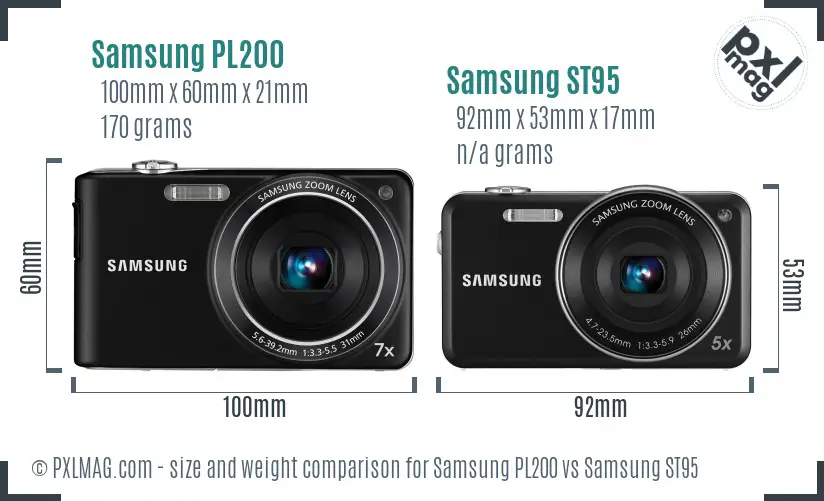 Samsung PL200 vs Samsung ST95 size comparison