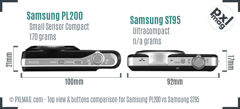 Samsung PL200 vs Samsung ST95 top view buttons comparison