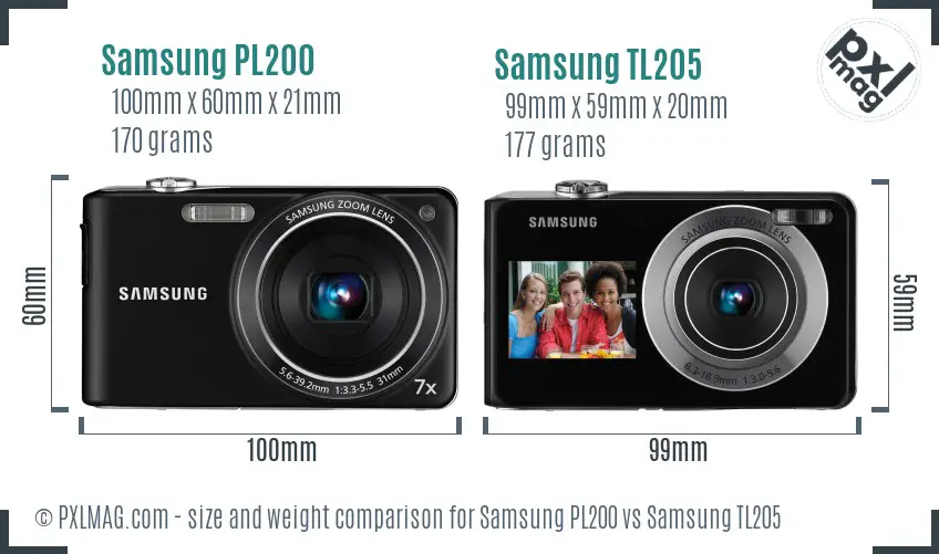 Samsung PL200 vs Samsung TL205 size comparison