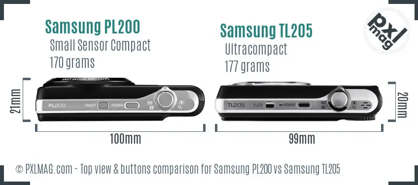 Samsung PL200 vs Samsung TL205 top view buttons comparison