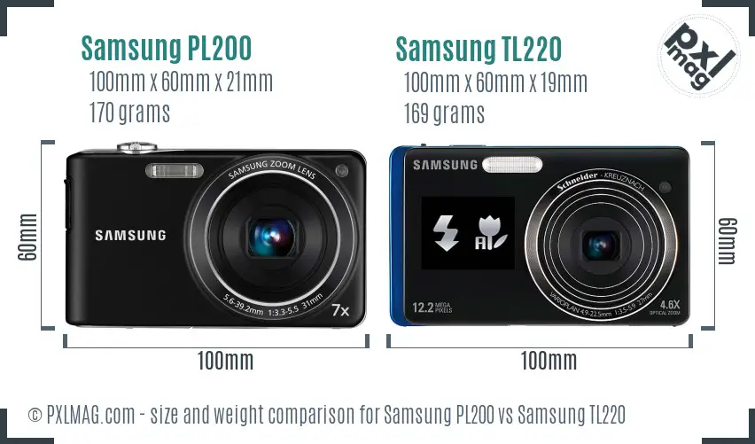 Samsung PL200 vs Samsung TL220 size comparison