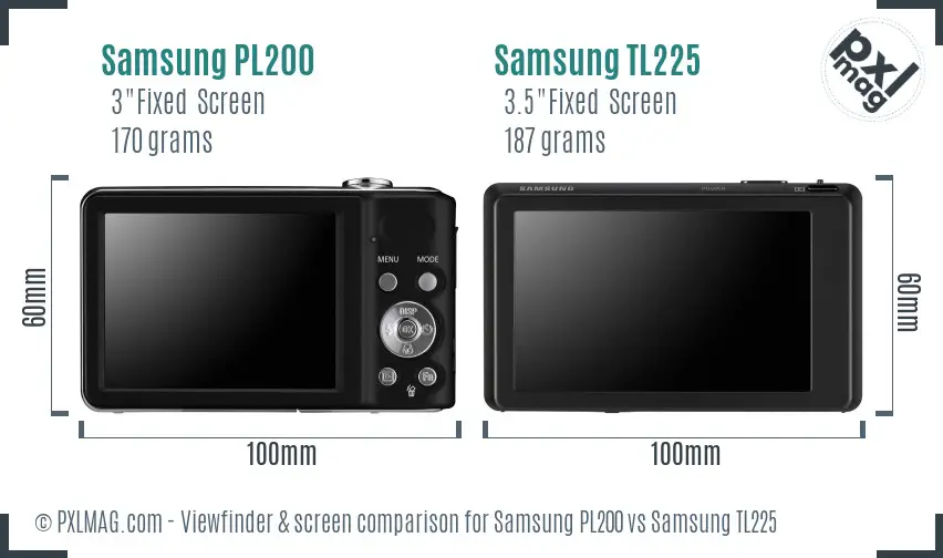 Samsung PL200 vs Samsung TL225 Screen and Viewfinder comparison