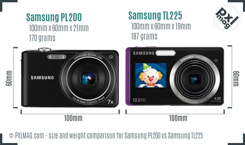 Samsung PL200 vs Samsung TL225 size comparison