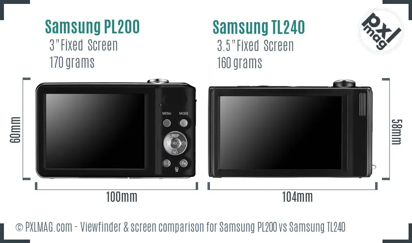 Samsung PL200 vs Samsung TL240 Screen and Viewfinder comparison