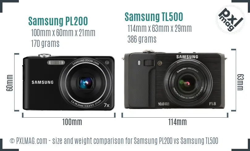 Samsung PL200 vs Samsung TL500 size comparison