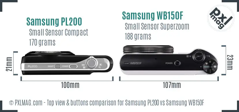 Samsung PL200 vs Samsung WB150F top view buttons comparison