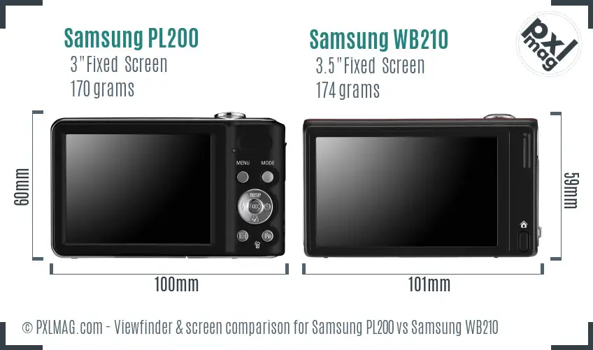 Samsung PL200 vs Samsung WB210 Screen and Viewfinder comparison