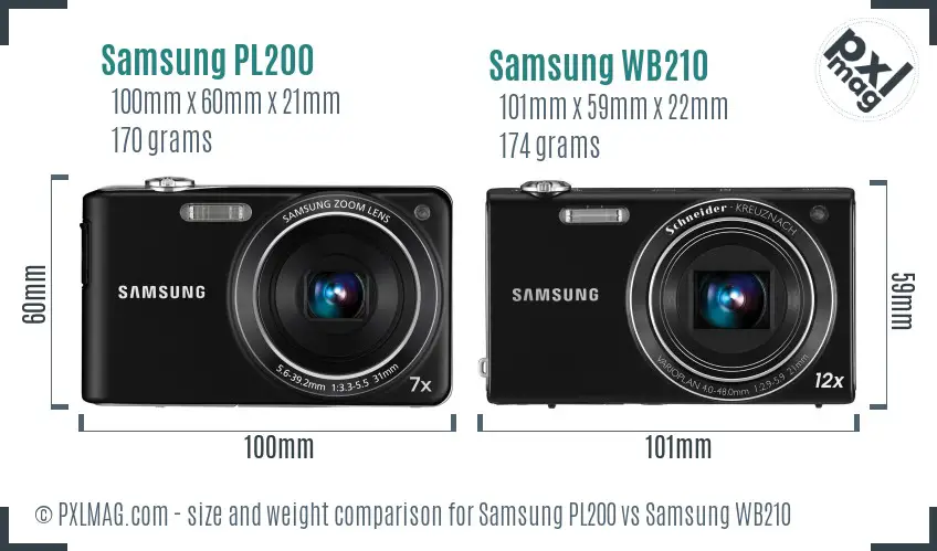 Samsung PL200 vs Samsung WB210 size comparison