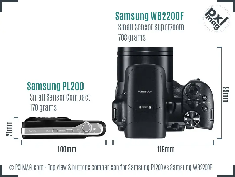Samsung PL200 vs Samsung WB2200F top view buttons comparison