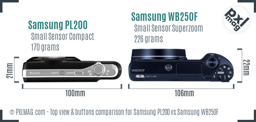 Samsung PL200 vs Samsung WB250F top view buttons comparison