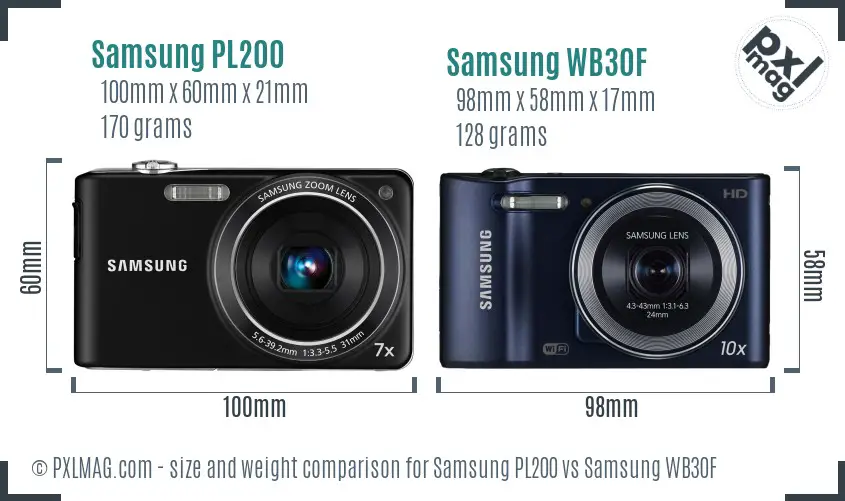 Samsung PL200 vs Samsung WB30F size comparison