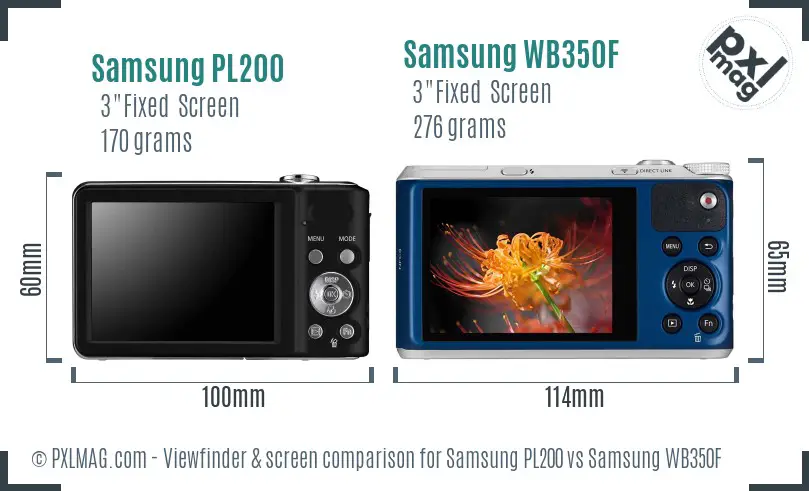 Samsung PL200 vs Samsung WB350F Screen and Viewfinder comparison