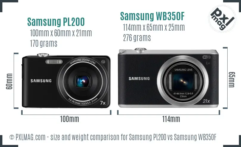 Samsung PL200 vs Samsung WB350F size comparison
