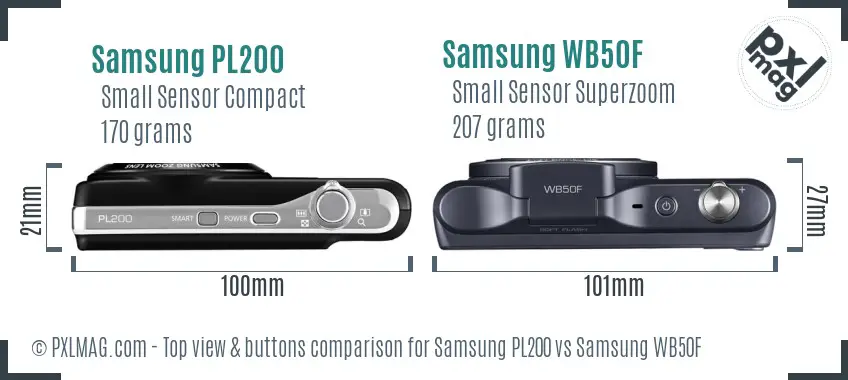 Samsung PL200 vs Samsung WB50F top view buttons comparison