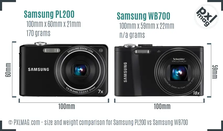 Samsung PL200 vs Samsung WB700 size comparison