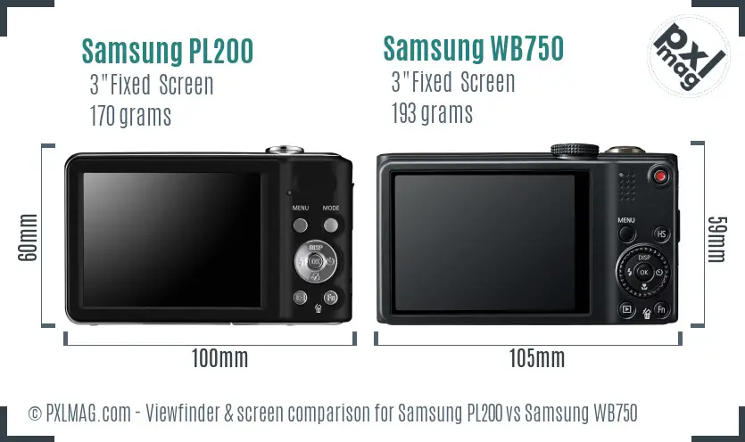 Samsung PL200 vs Samsung WB750 Screen and Viewfinder comparison