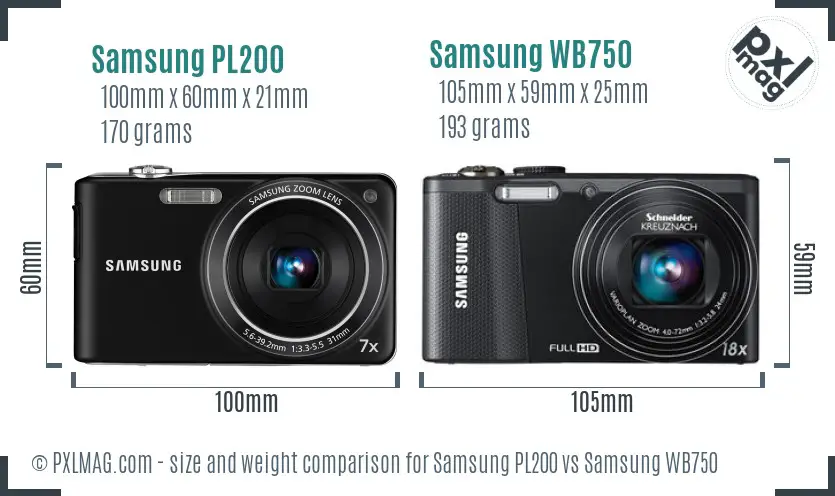 Samsung PL200 vs Samsung WB750 size comparison