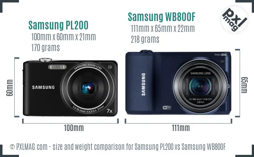 Samsung PL200 vs Samsung WB800F size comparison