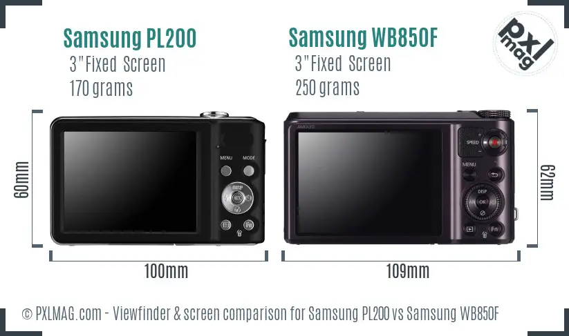 Samsung PL200 vs Samsung WB850F Screen and Viewfinder comparison