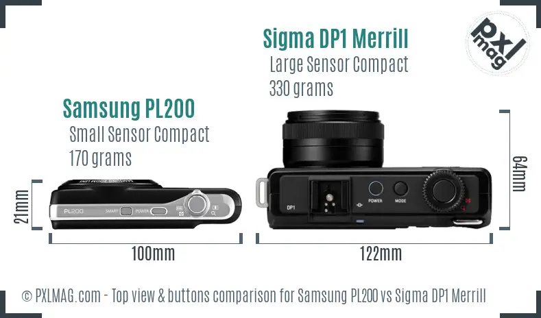Samsung PL200 vs Sigma DP1 Merrill top view buttons comparison