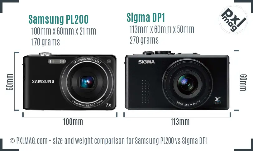 Samsung PL200 vs Sigma DP1 size comparison