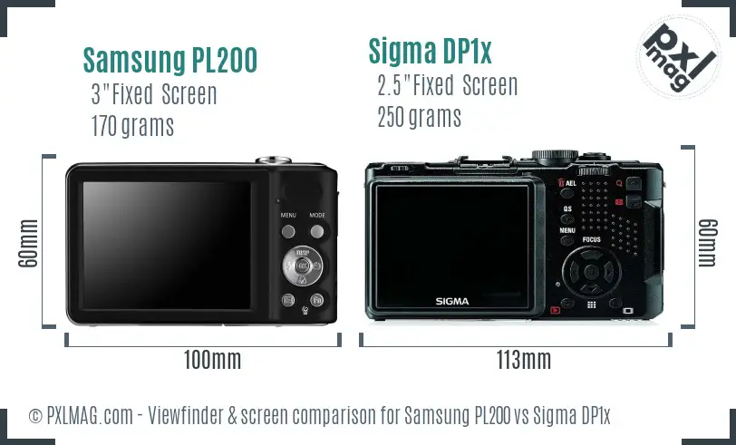 Samsung PL200 vs Sigma DP1x Screen and Viewfinder comparison