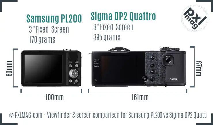 Samsung PL200 vs Sigma DP2 Quattro Screen and Viewfinder comparison