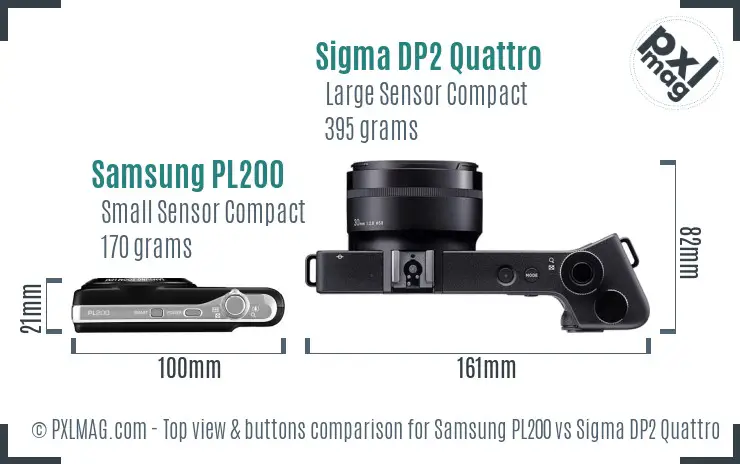 Samsung PL200 vs Sigma DP2 Quattro top view buttons comparison Samsung PL200 vs Sigma DP2 Quattro top view buttons comparison
