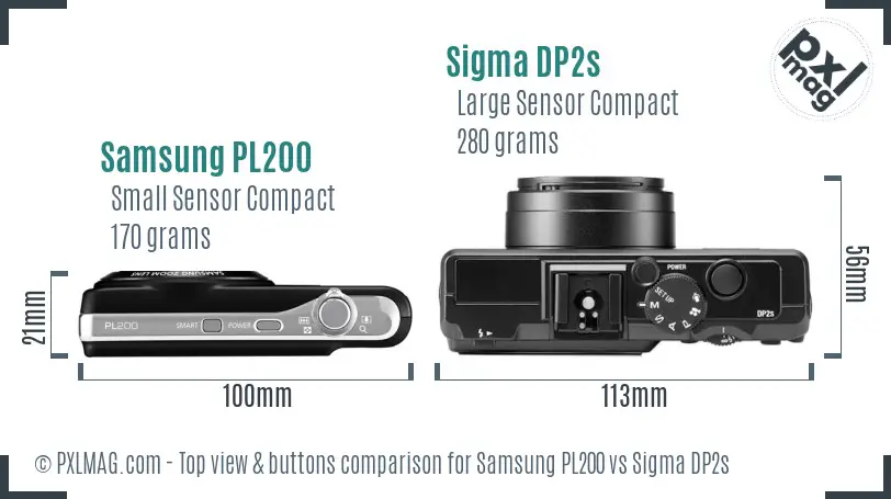 Samsung PL200 vs Sigma DP2s top view buttons comparison