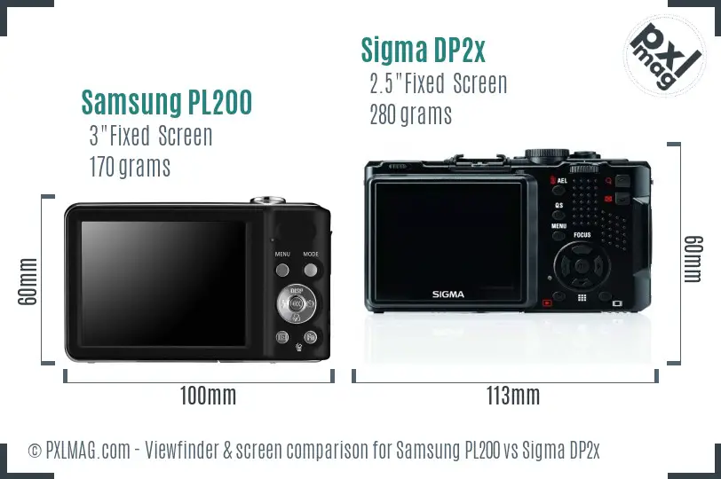 Samsung PL200 vs Sigma DP2x Screen and Viewfinder comparison