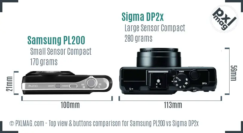 Samsung PL200 vs Sigma DP2x top view buttons comparison