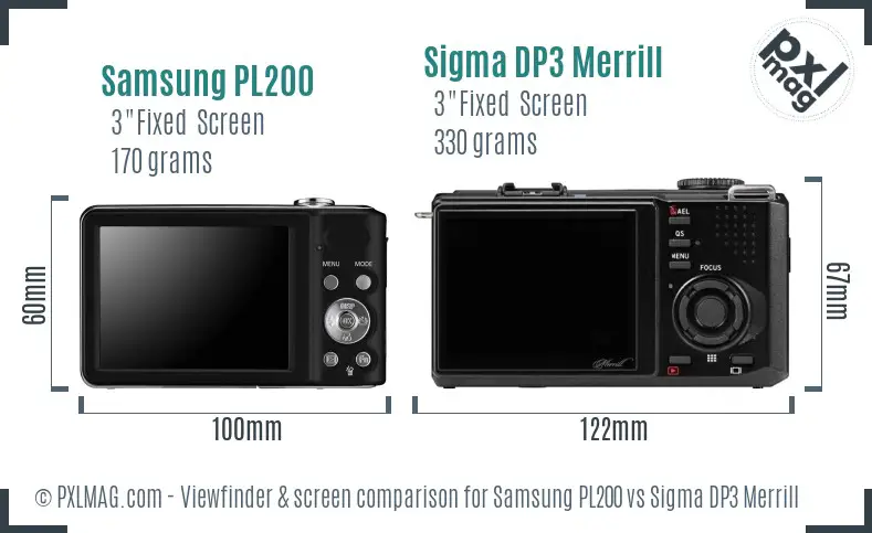 Samsung PL200 vs Sigma DP3 Merrill Screen and Viewfinder comparison