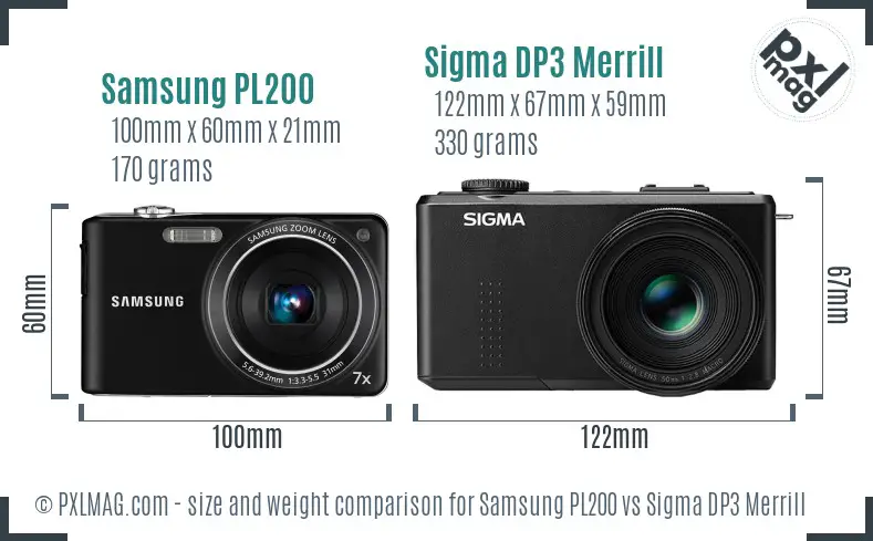 Samsung PL200 vs Sigma DP3 Merrill size comparison