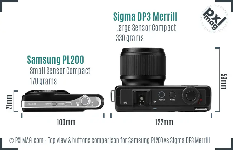 Samsung PL200 vs Sigma DP3 Merrill top view buttons comparison
