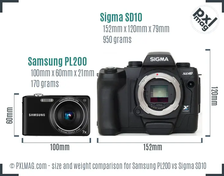 Samsung PL200 vs Sigma SD10 size comparison