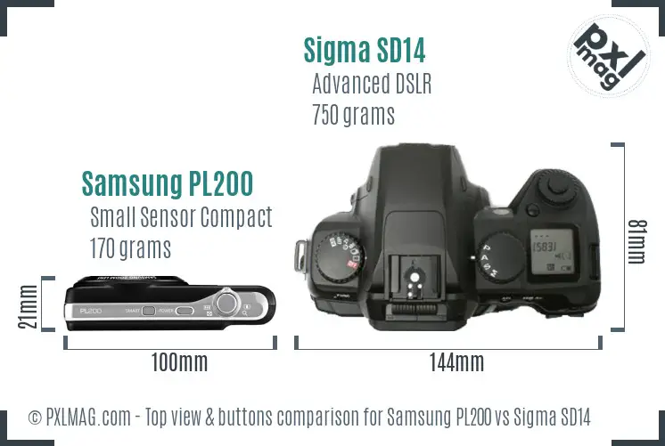 Samsung PL200 vs Sigma SD14 top view buttons comparison