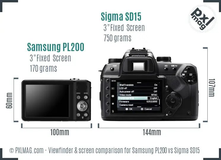 Samsung PL200 vs Sigma SD15 Screen and Viewfinder comparison