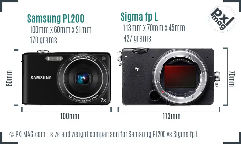 Samsung PL200 vs Sigma fp L size comparison
