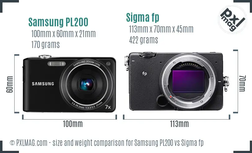 Samsung PL200 vs Sigma fp size comparison
