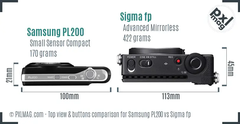 Samsung PL200 vs Sigma fp top view buttons comparison