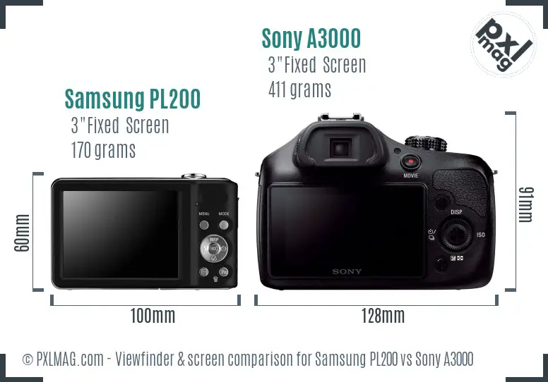 Samsung PL200 vs Sony A3000 Screen and Viewfinder comparison