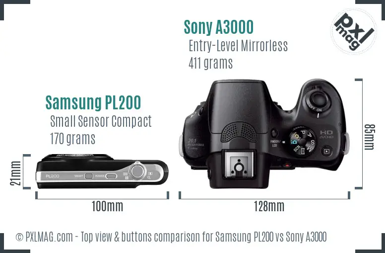 Samsung PL200 vs Sony A3000 top view buttons comparison