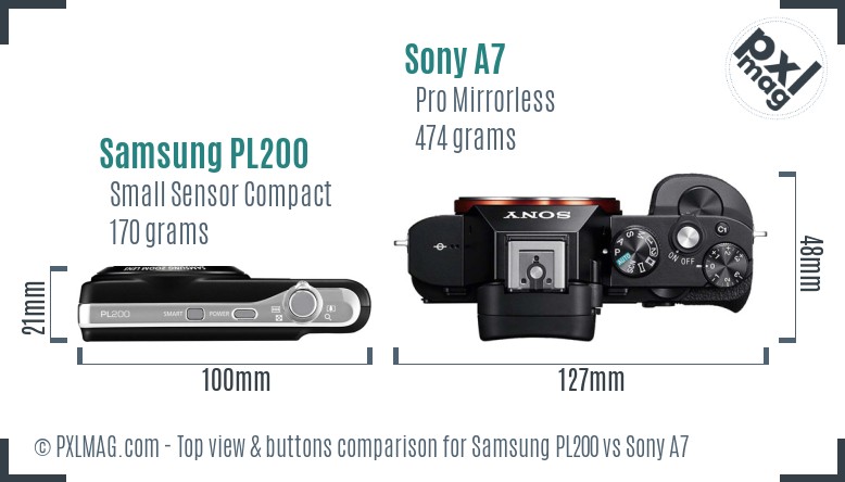 Samsung PL200 vs Sony A7 top view buttons comparison