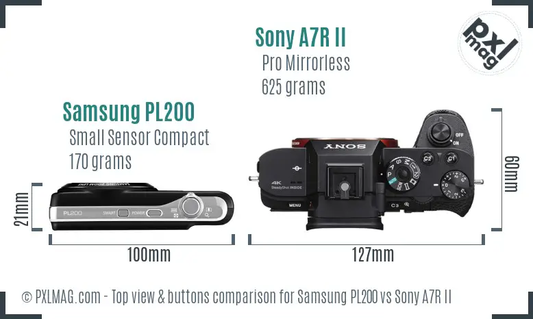 Samsung PL200 vs Sony A7R II top view buttons comparison